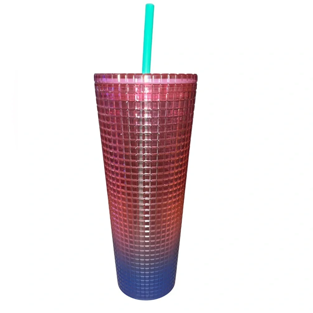 NWOT Starbucks Venti Pink Blue Gradient Grid Tumbler Cold Cup 24oz